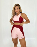 Conjunto Short Gabi Licor com Rosa Chá